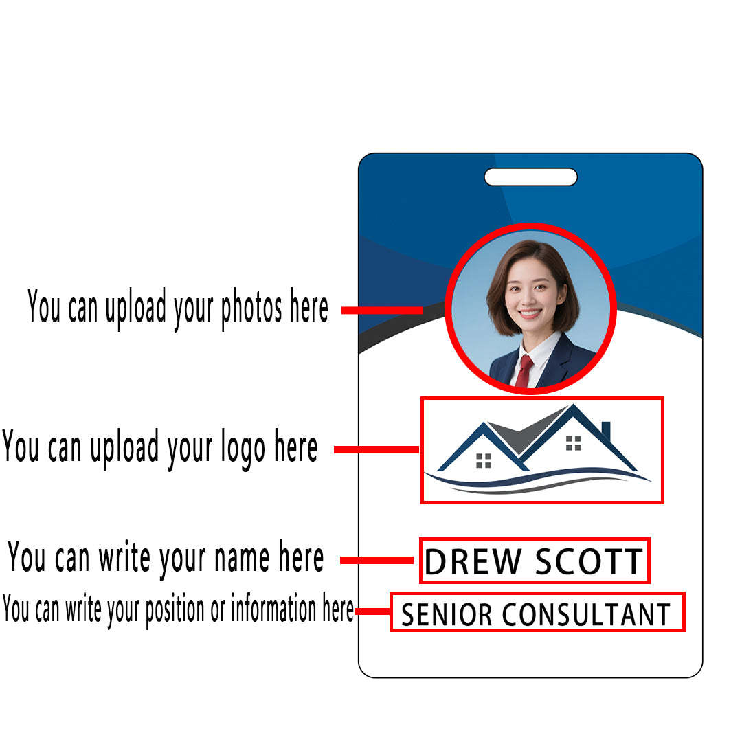 Style T107 Custom Print Employee ID Badge , Personalized Name Badge Double Sided Print with Name, Photo, Logo