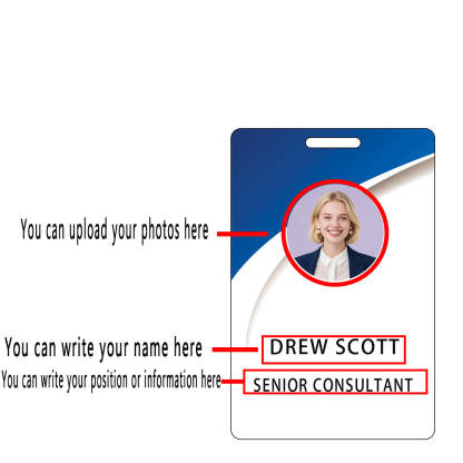 Style T035 Custom Print Employee ID Badge , Personalized Name Badge Double Sided Print with Name, Photo, Logo