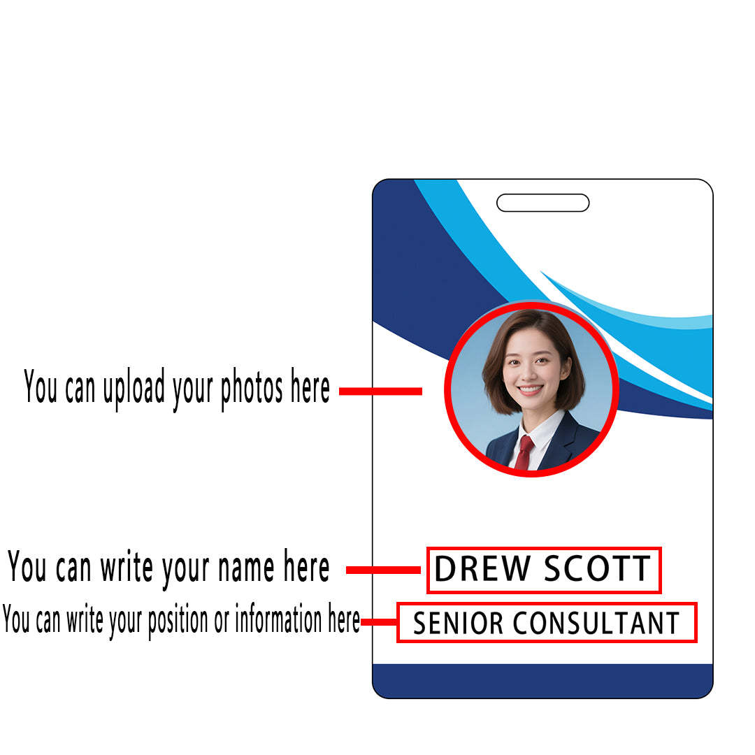 Style T-111 Custom Print Employee ID Badge , Personalized Name Badge Double Sided Print with Name, Photo, Logo