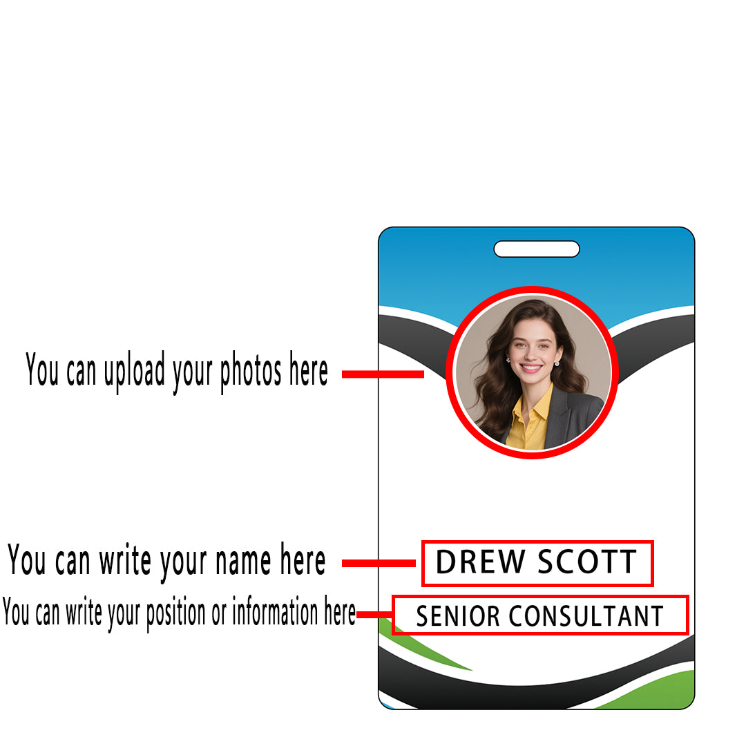 Style T112 Custom Print Employee ID Badge , Personalized Name Badge Double Sided Print with Name, Photo, Logo