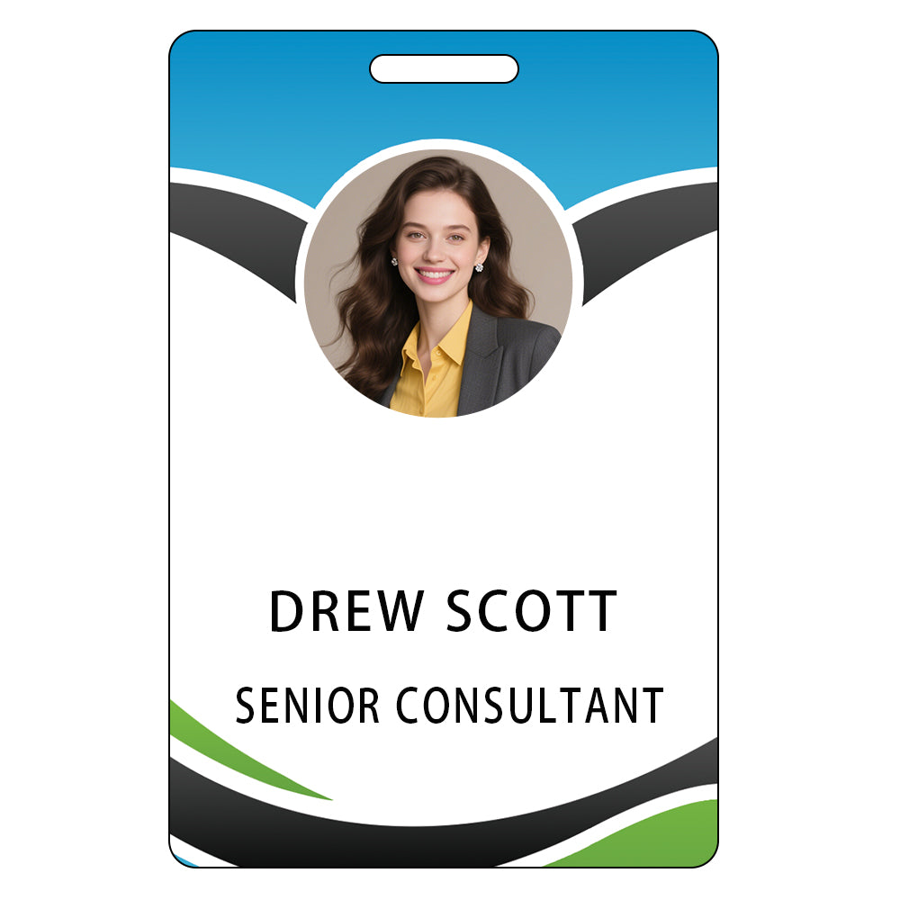 Style T112 Custom Print Employee ID Badge , Personalized Name Badge Double Sided Print with Name, Photo, Logo