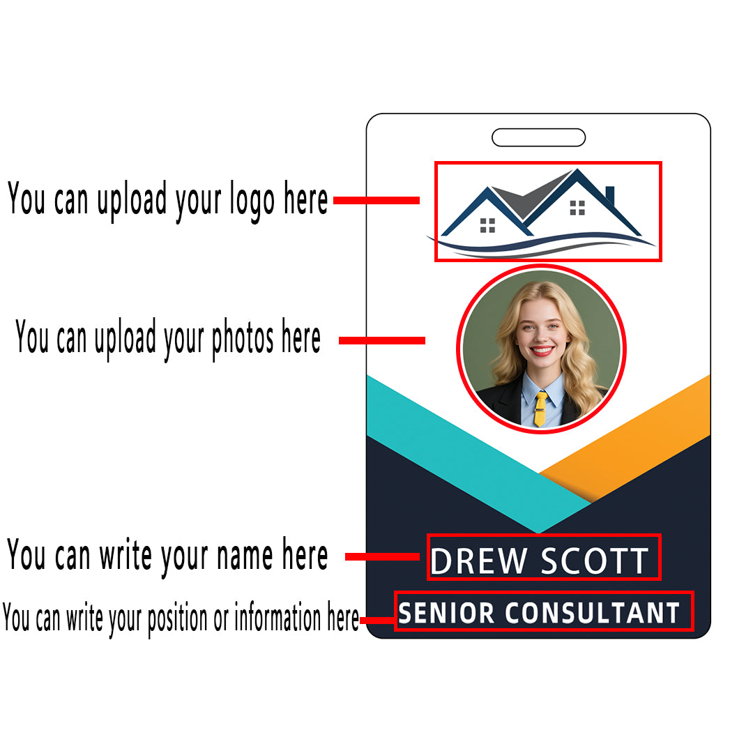 Style T114 Custom Print Employee ID Badge , Personalized Name Badge Double Sided Print with Name, Photo, Logo