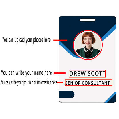 Style T040 Custom Print Employee ID Badge , Personalized Name Badge Double Sided Print with Name, Photo, Logo