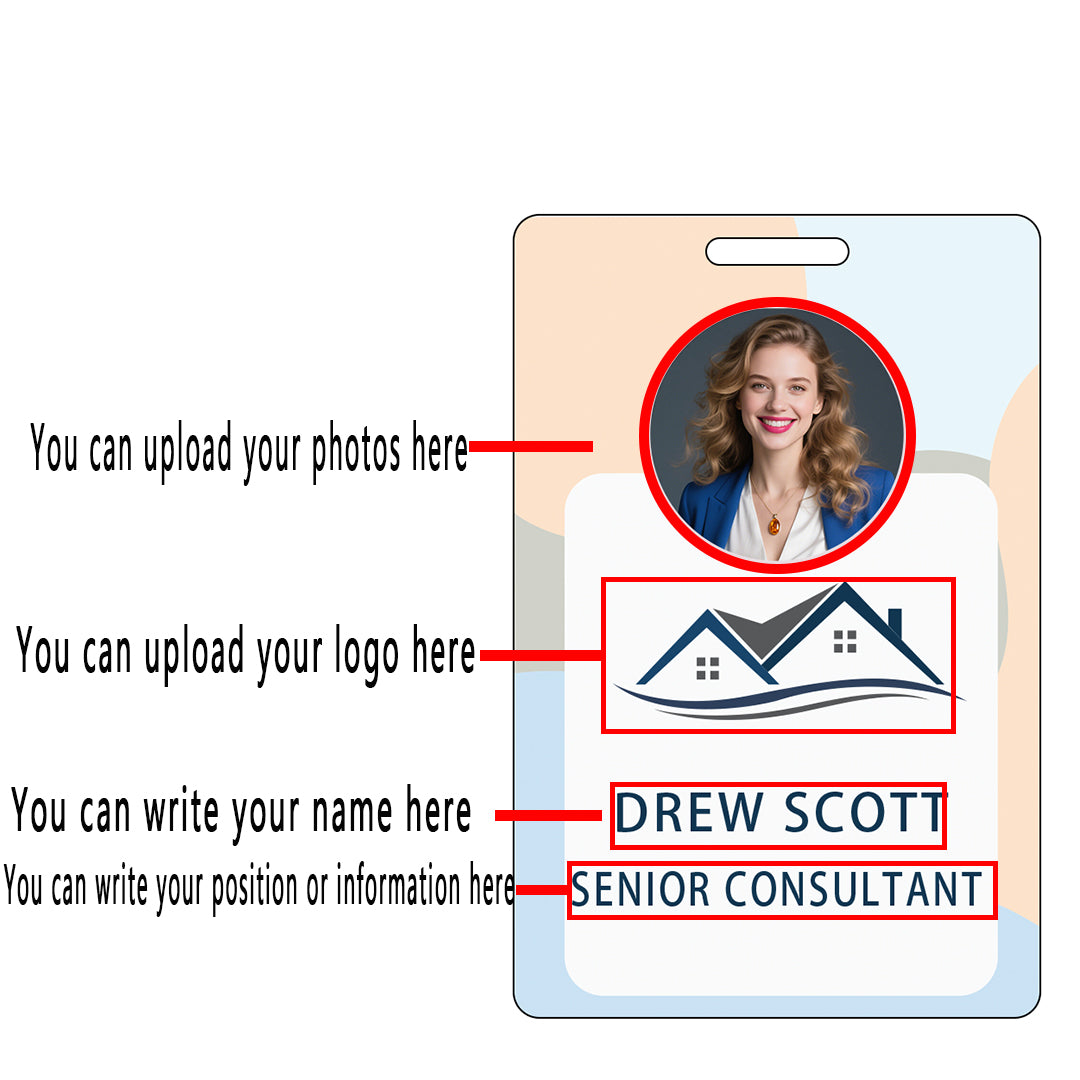 Style T041 Custom Print Employee ID Badge , Personalized Name Badge Double Sided Print with Name, Photo, Logo