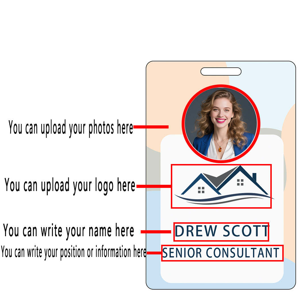 Style T041 Custom Print Employee ID Badge , Personalized Name Badge Double Sided Print with Name, Photo, Logo