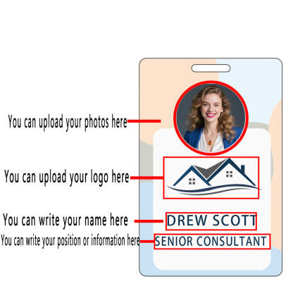 Style T041 Custom Print Employee ID Badge , Personalized Name Badge Double Sided Print with Name, Photo, Logo