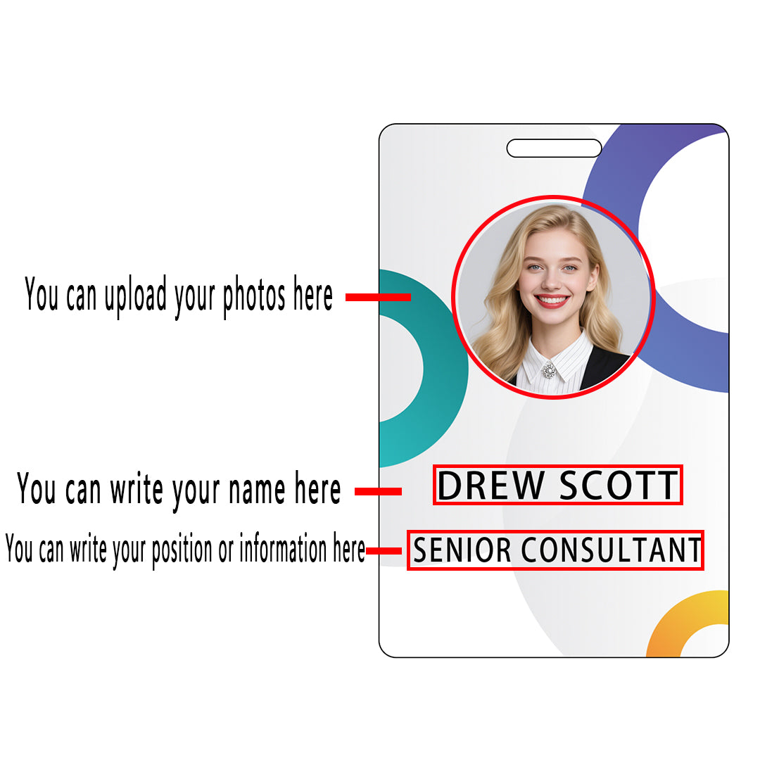 Style T044 Custom Print Employee ID Badge , Personalized Name Badge Double Sided Print with Name, Photo, Logo
