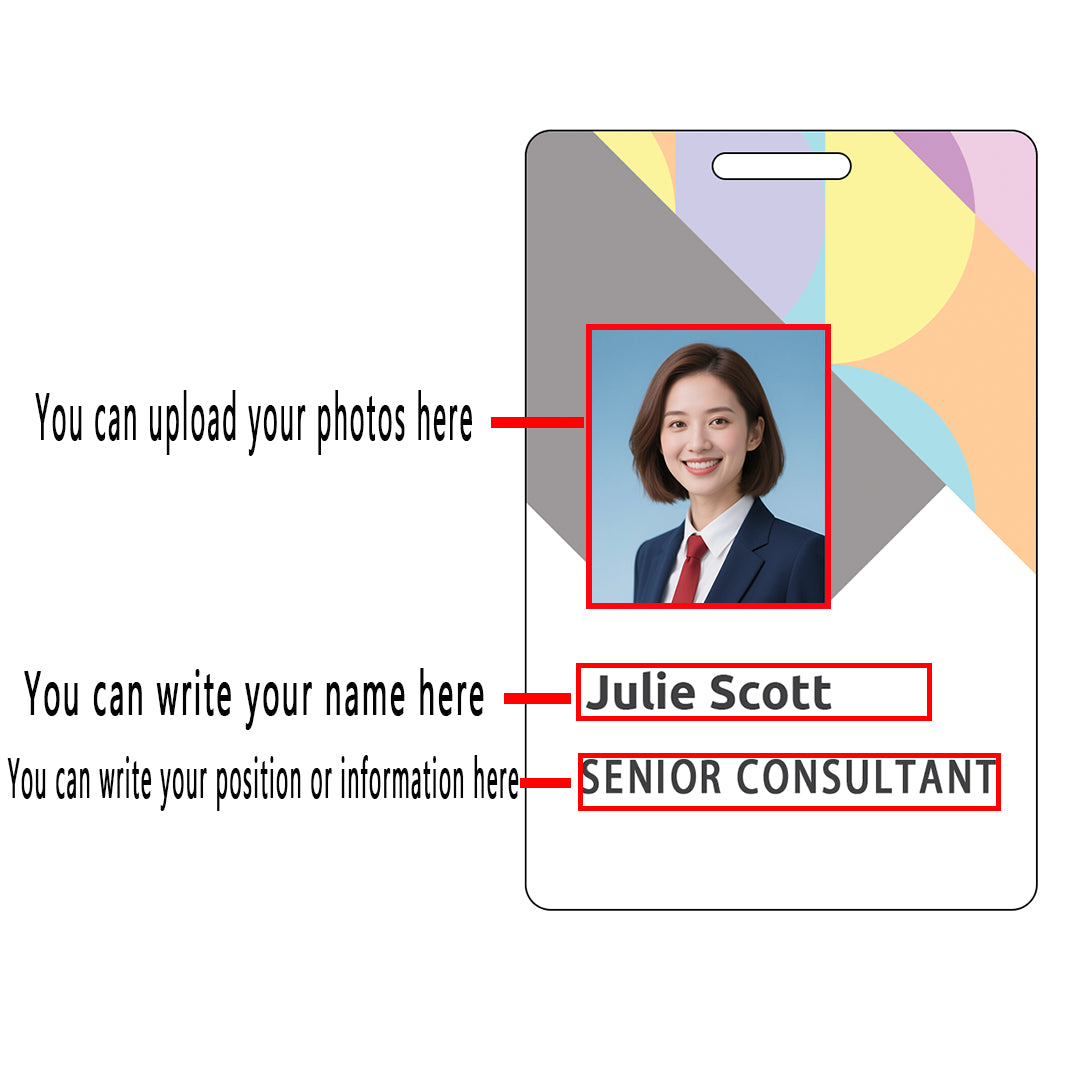 Style T045 Custom Print Employee ID Badge , Personalized Name Badge Double Sided Print with Name, Photo, Logo