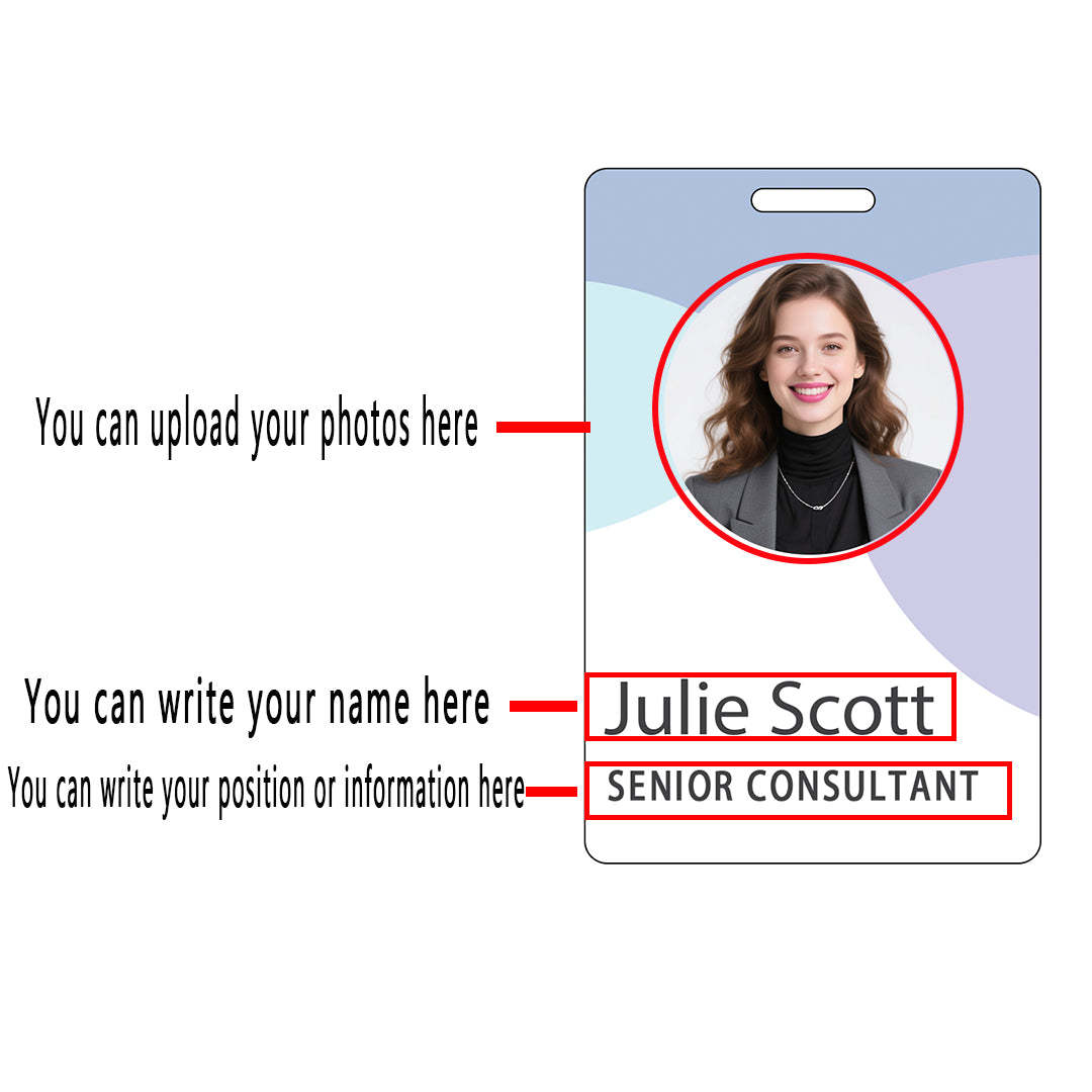 Style T046 Custom Print Employee ID Badge , Personalized Name Badge Double Sided Print with Name, Photo, Logo