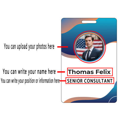 Style T048 Custom Print Employee ID Badge , Personalized Name Badge Double Sided Print with Name, Photo, Logo