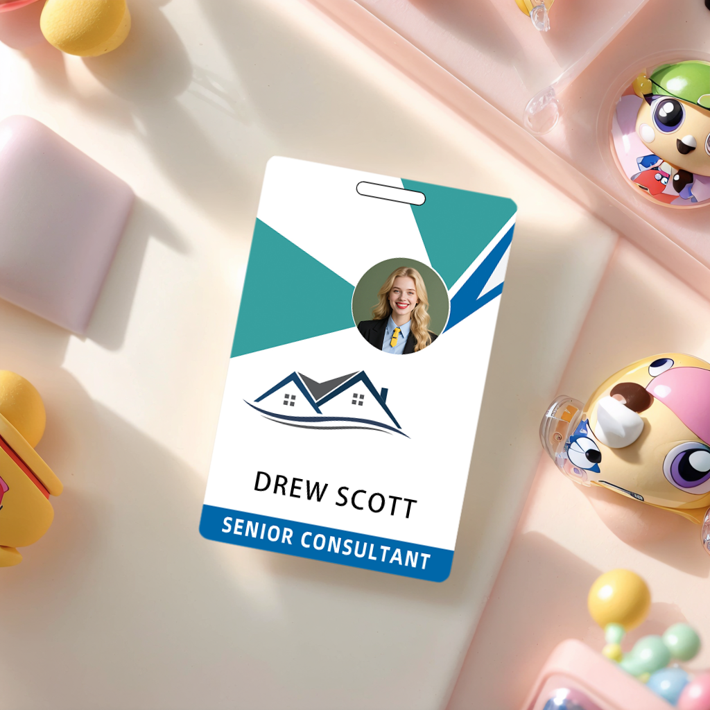 Style D37 Custom Print Employee ID Badge with Text, Personalized Name Badge Double Sided Print with Name, Photo, Logo