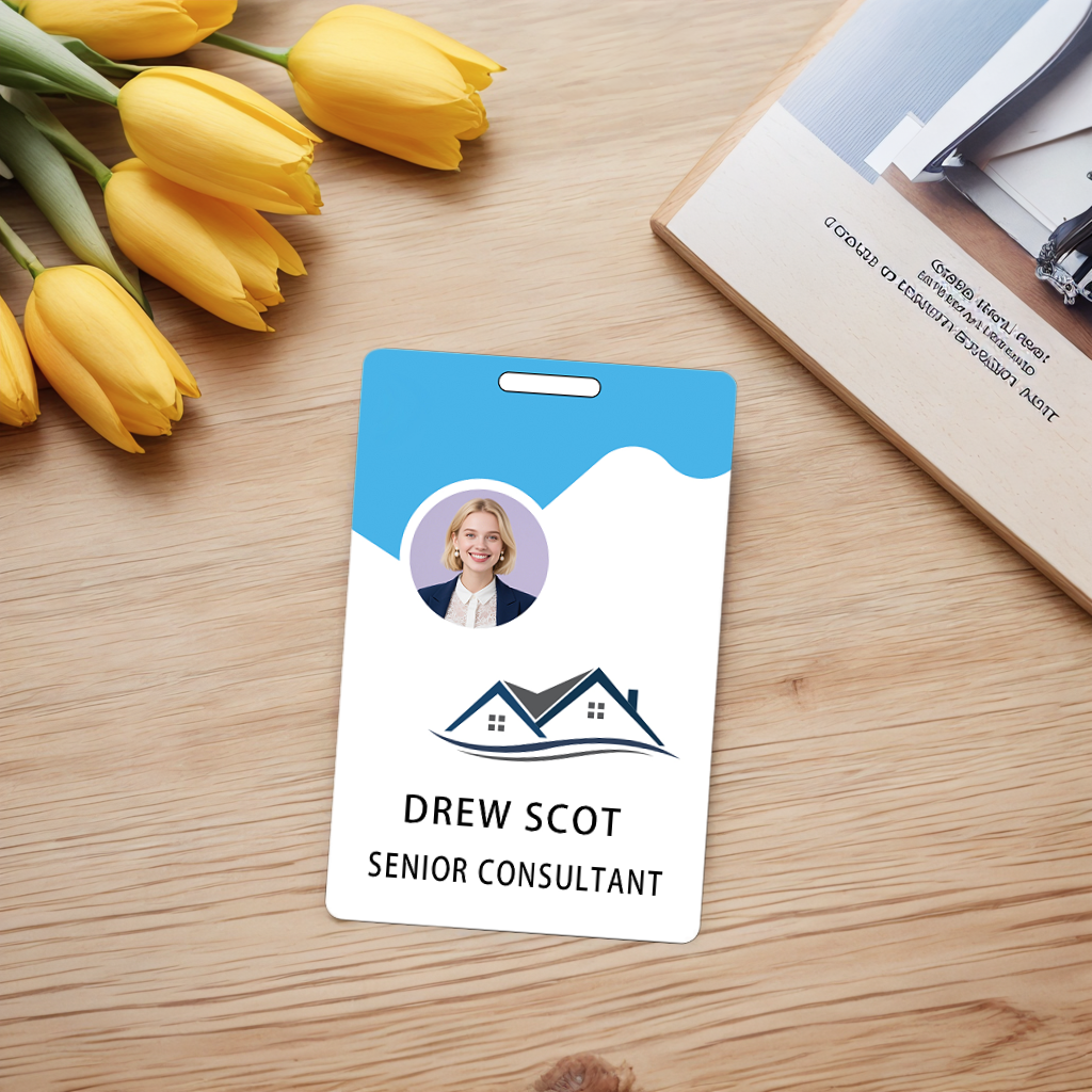 Style D15 Custom Print Employee ID Badge with Text, Personalized Name Badge Double Sided Print with Name, Photo, Logo