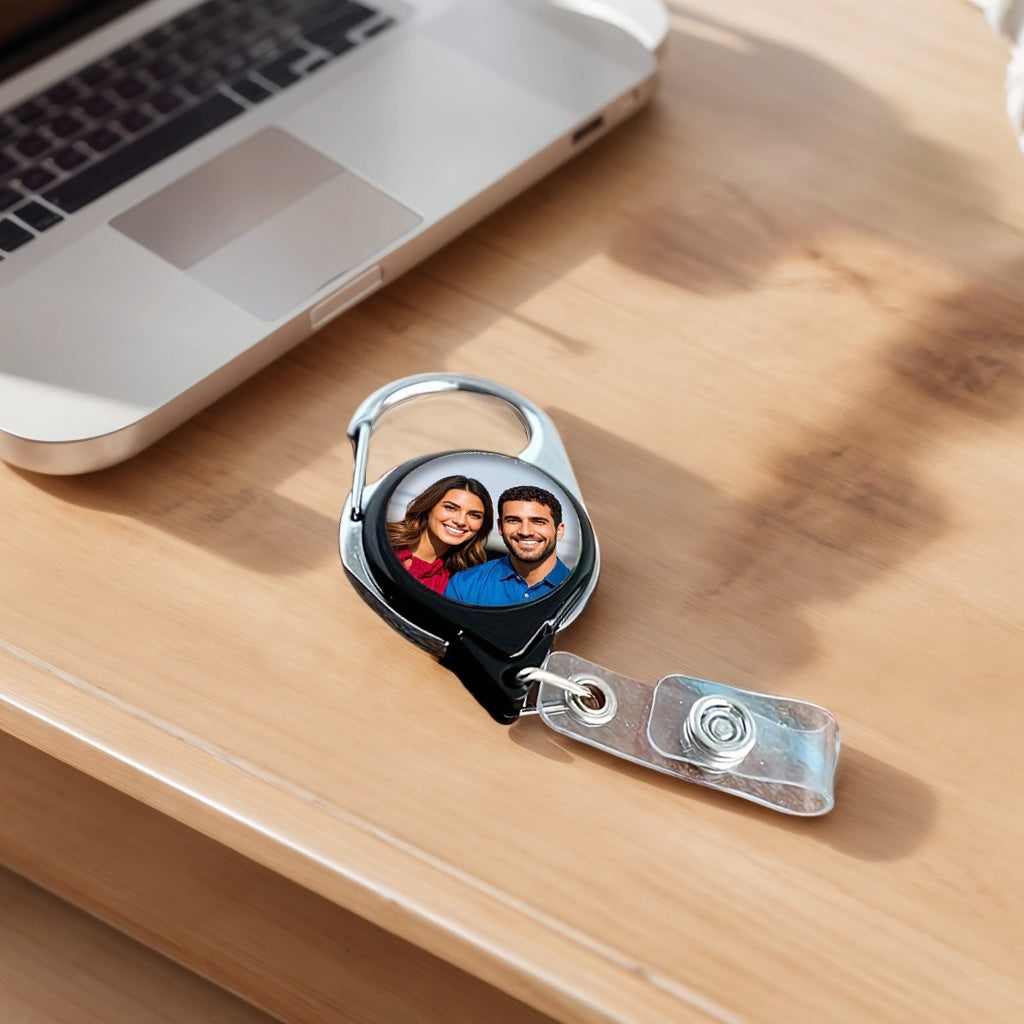 1pc Custom photo personalized ID Badge Holder with Clip Badge Reels Retractable Heavy Duty Badge Reel  for nurses teachers students office women and men