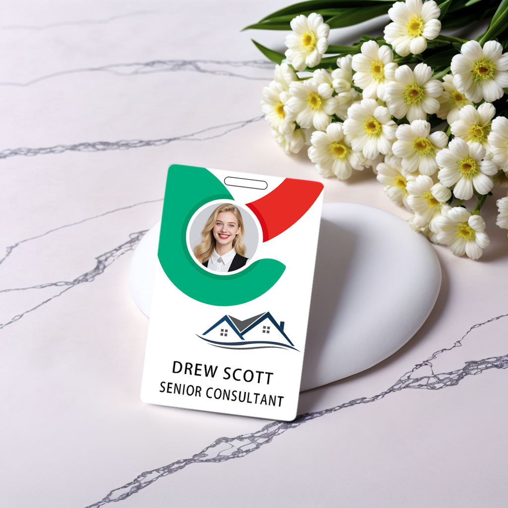 Style D10 Custom Print Employee ID Badge with Text, Personalized Name Badge Double Sided Print with Name, Photo, Logo