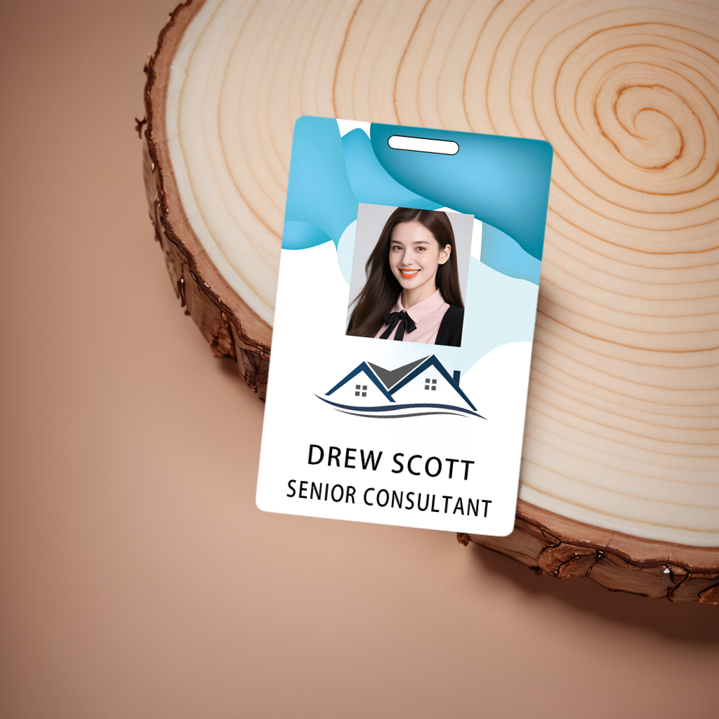 Style D75 Custom Print Employee ID Badge with Text, Personalized Name Badge Double Sided Print with Name, Photo, Logo