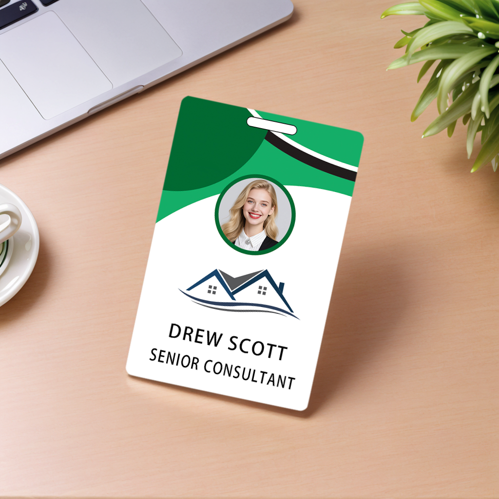Style D26 Custom Print Employee ID Badge with Text, Personalized Name Badge Double Sided Print with Name, Photo, Logo