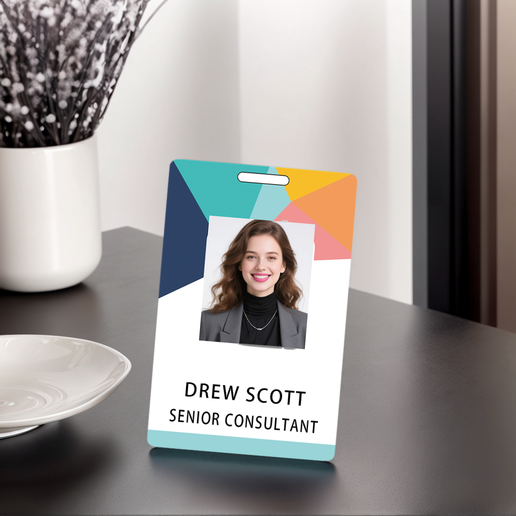 Style T042 Custom Print Employee ID Badge , Personalized Name Badge Double Sided Print with Name, Photo, Logo