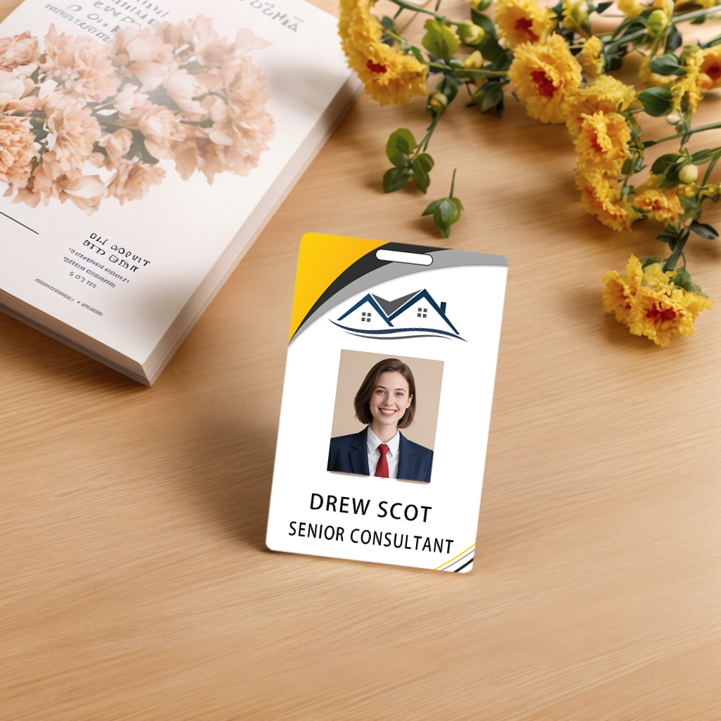 Style D04 Custom Print Employee ID Badge with Text, Personalized Name Badge Double Sided Print with Name, Photo, Logo