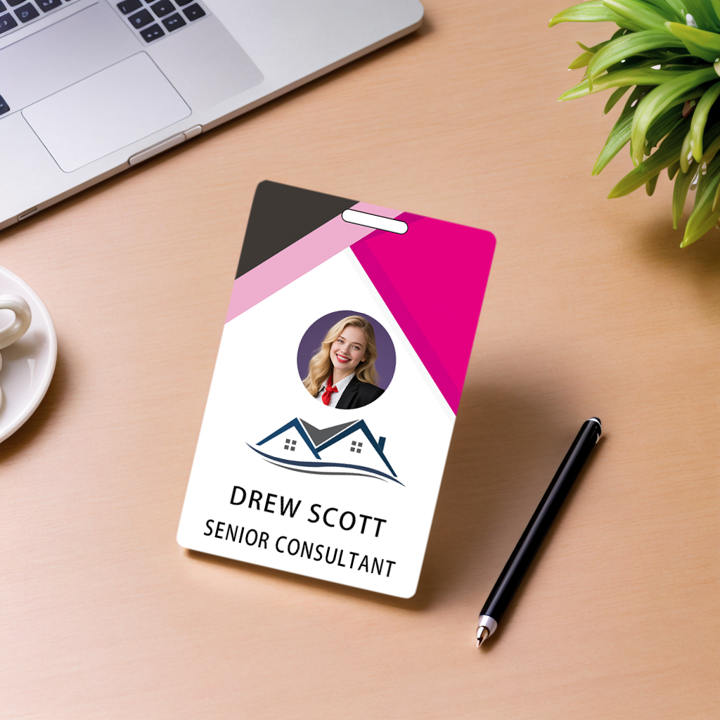 Style D25 Custom Print Employee ID Badge with Text, Personalized Name Badge Double Sided Print with Name, Photo, Logo