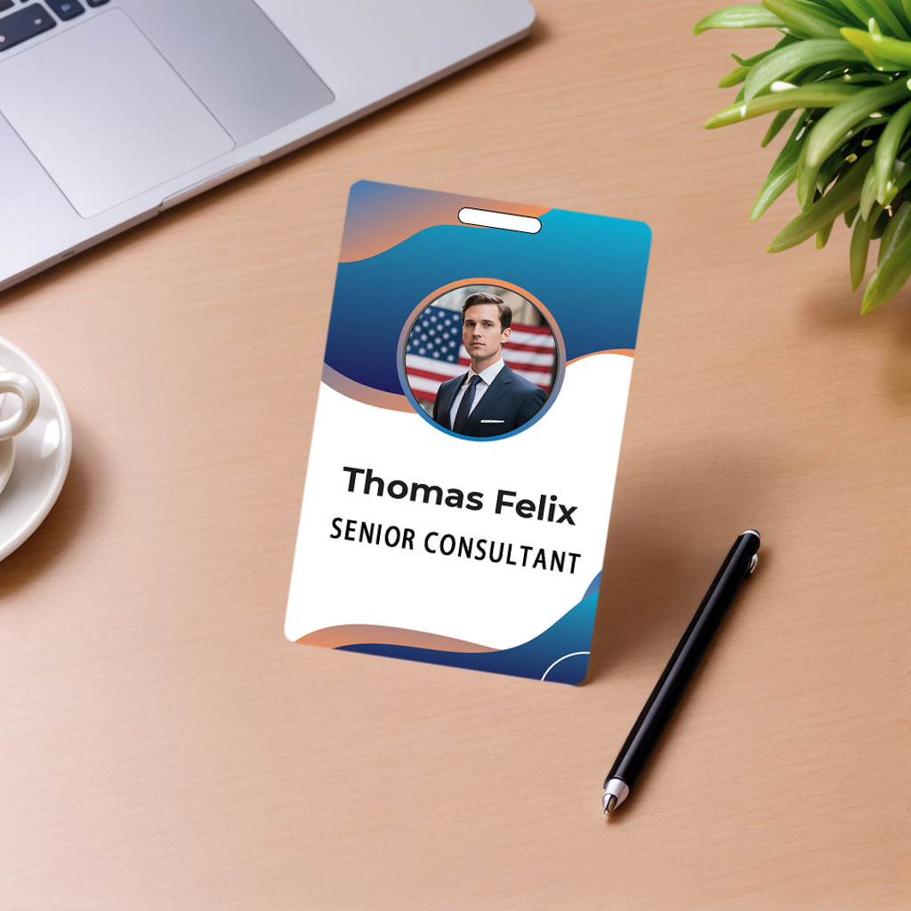 Style T048 Custom Print Employee ID Badge , Personalized Name Badge Double Sided Print with Name, Photo, Logo