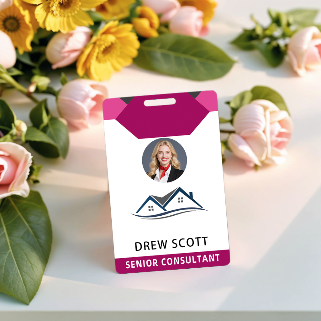 Style D17 Custom Print Employee ID Badge with Text, Personalized Name Badge Double Sided Print with Name, Photo, Logo