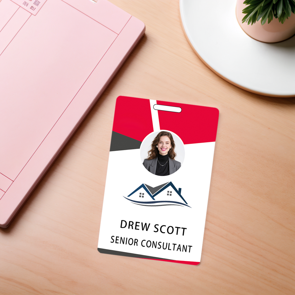Style D13 Custom Print Employee ID Badge with Text, Personalized Name Badge Double Sided Print with Name, Photo, Logo