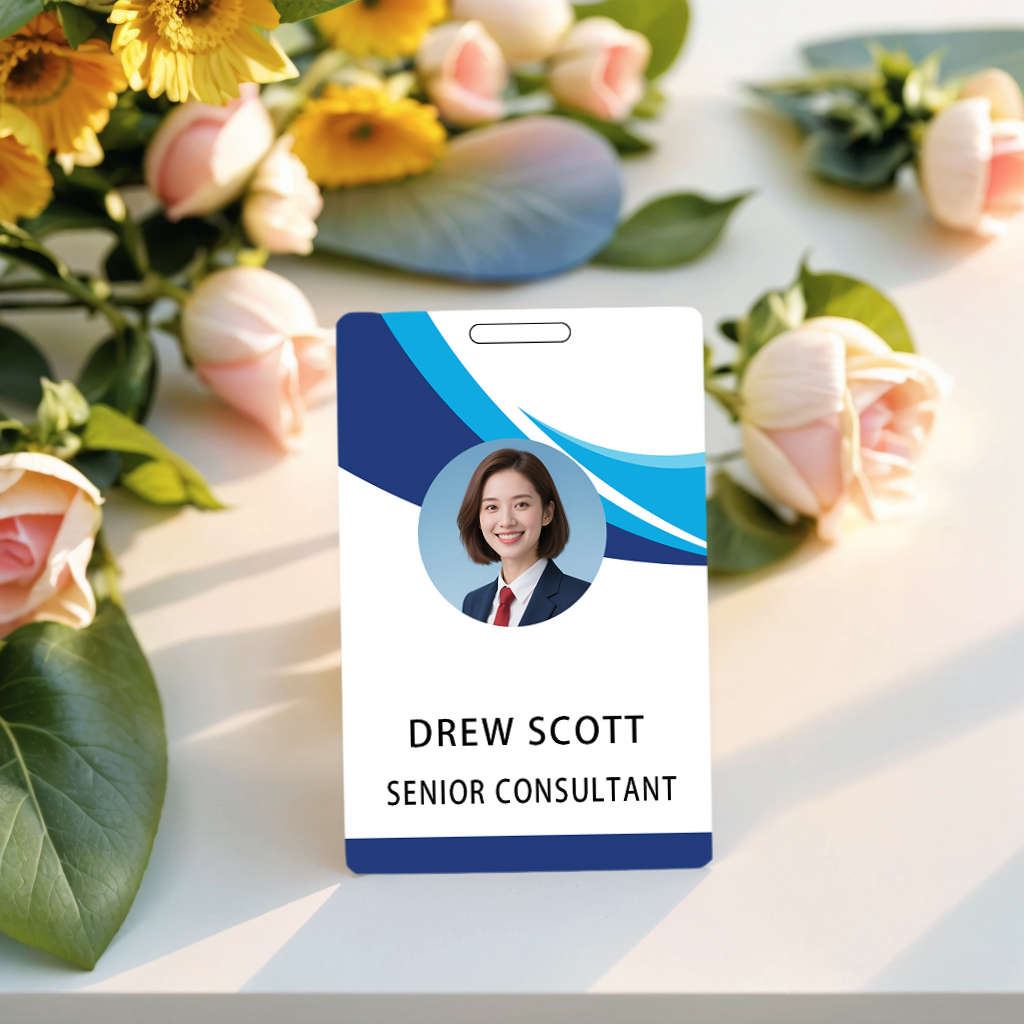 Style T-111 Custom Print Employee ID Badge , Personalized Name Badge Double Sided Print with Name, Photo, Logo