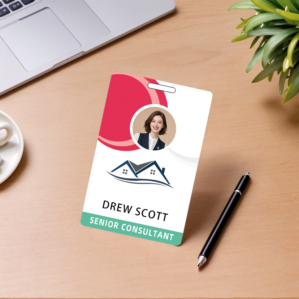 Style D38 Custom Print Employee ID Badge with Text, Personalized Name Badge Double Sided Print with Name, Photo, Logo
