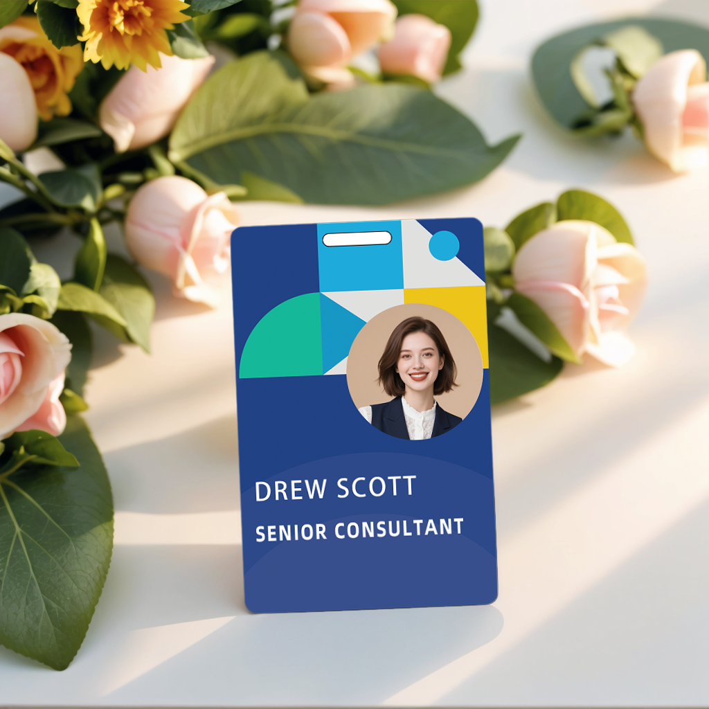 Style T104 Custom Print Employee ID Badge , Personalized Name Badge Double Sided Print with Name, Photo, Logo