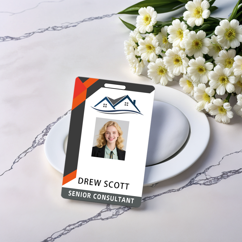 Style T016 Custom Print Employee ID Badge , Personalized Name Badge Double Sided Print with Name, Photo, Logo