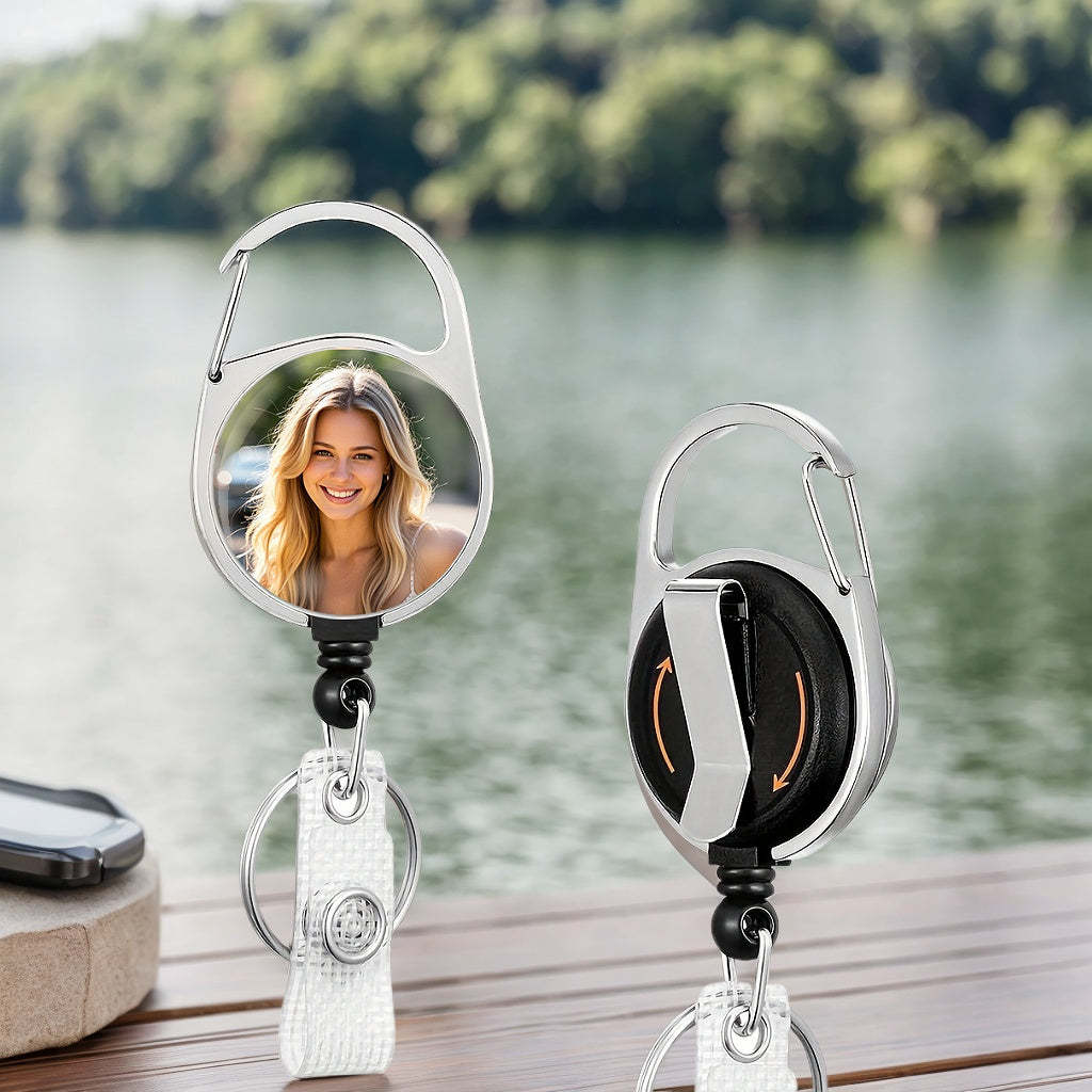 1pc Photo custom Heavy Duty Retractable Badge Reel Clip ID Badge Holders with Clip and Keyring