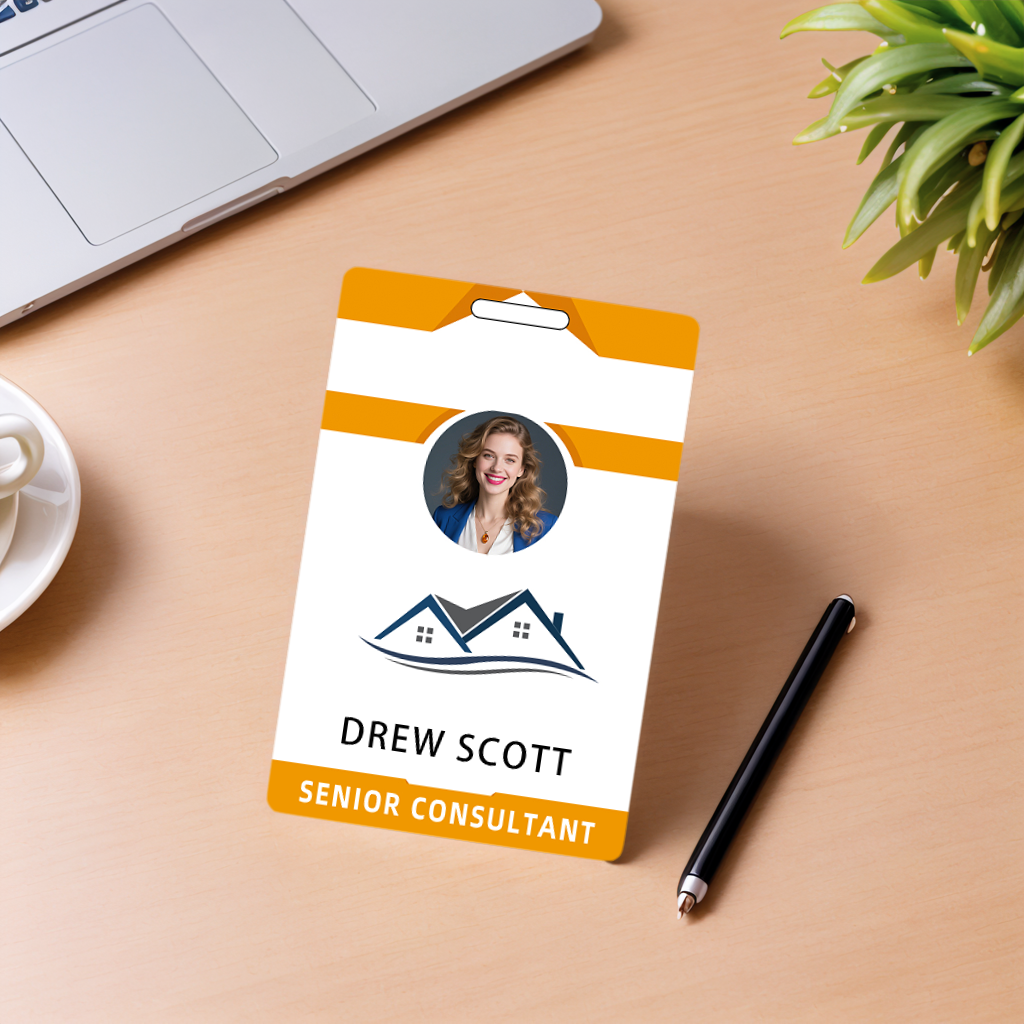 Style D63 Custom Print Employee ID Badge with Text, Personalized Name Badge Double Sided Print with Name, Photo, Logo