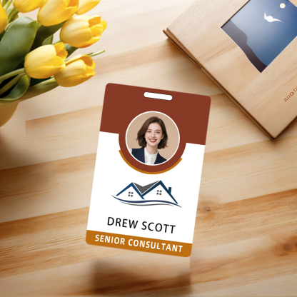 Style D09 Custom Print Employee ID Badge with Text, Personalized Name Badge Double Sided Print with Name, Photo, Logo