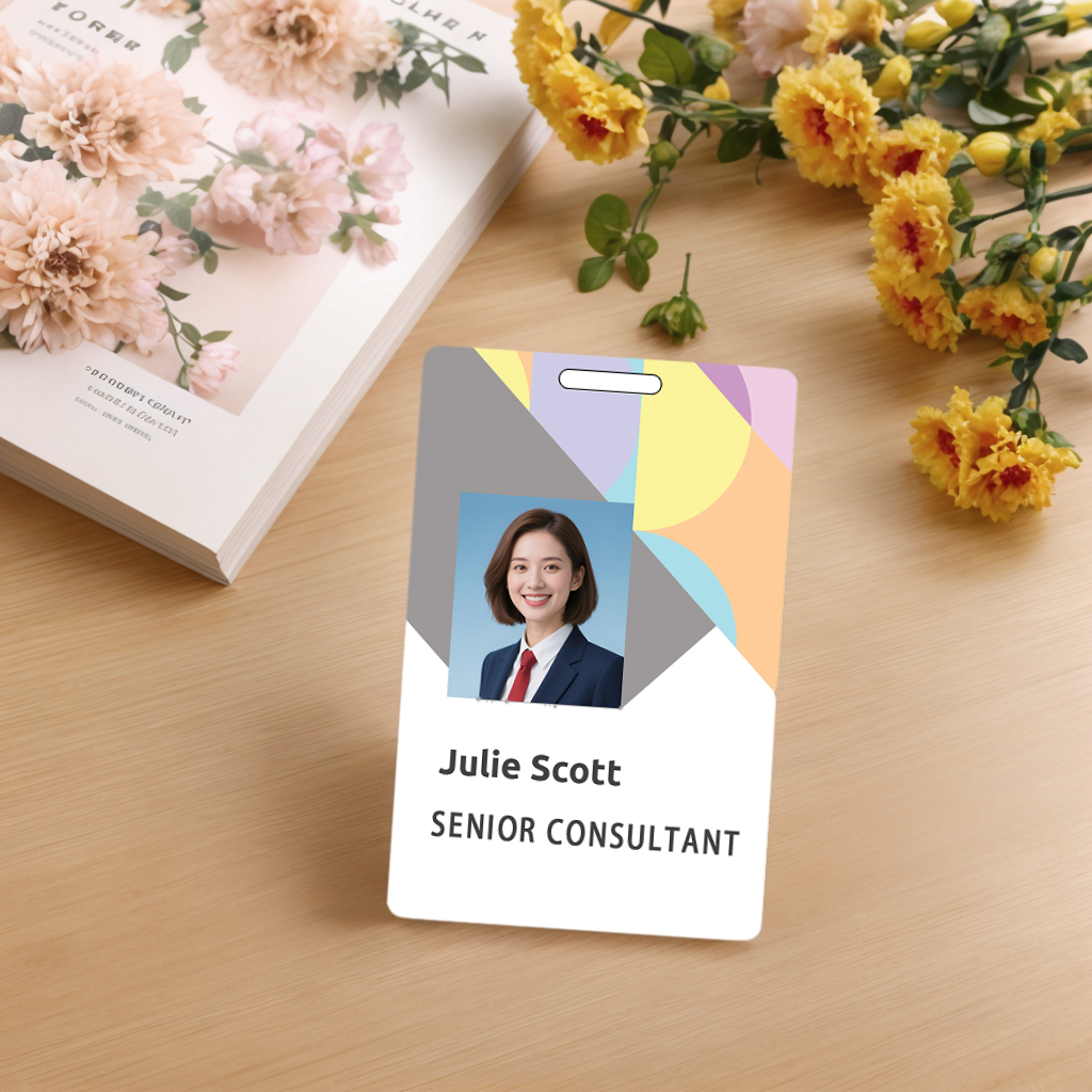 Style T045 Custom Print Employee ID Badge , Personalized Name Badge Double Sided Print with Name, Photo, Logo