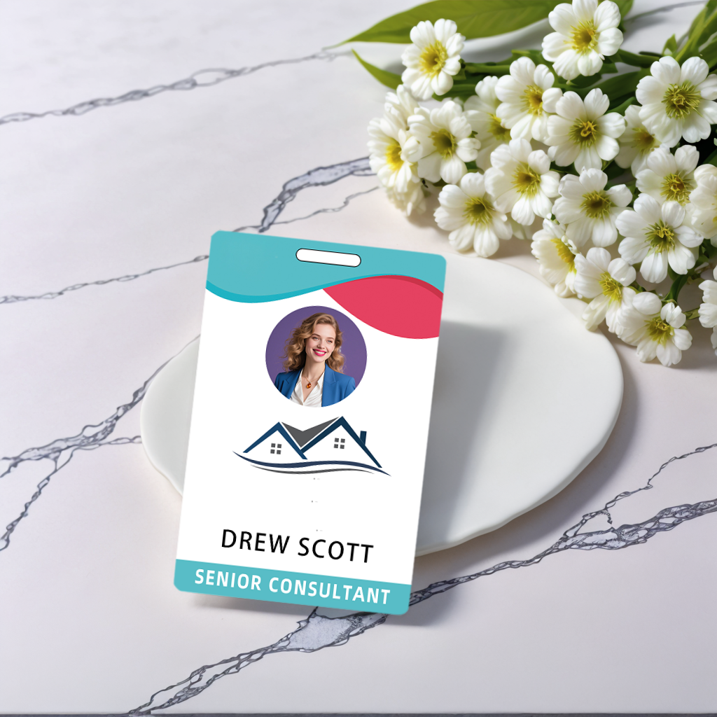Style D35 Custom Print Employee ID Badge with Text, Personalized Name Badge Double Sided Print with Name, Photo, Logo