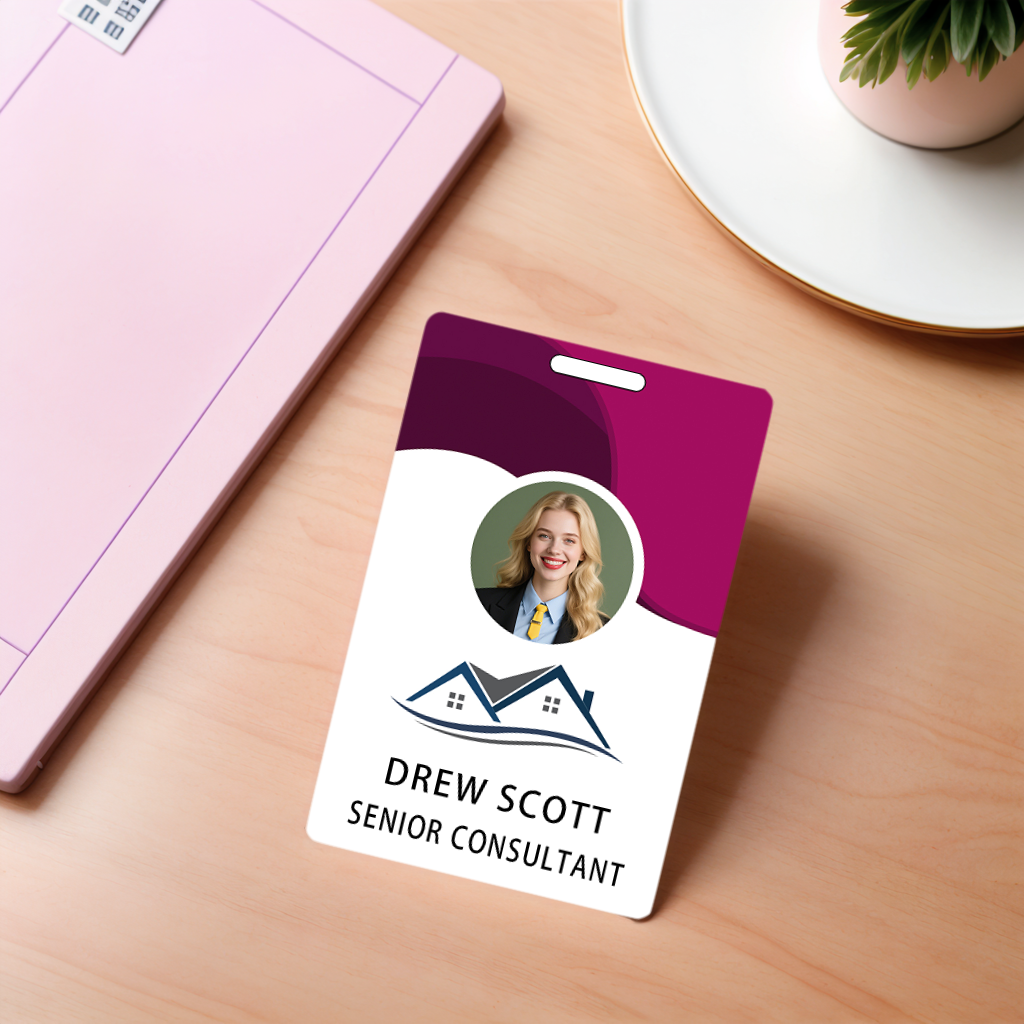 Style D28 Custom Print Employee ID Badge with Text, Personalized Name Badge Double Sided Print with Name, Photo, Logo
