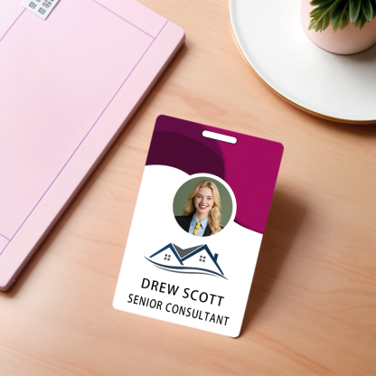 Style D28 Custom Print Employee ID Badge with Text, Personalized Name Badge Double Sided Print with Name, Photo, Logo