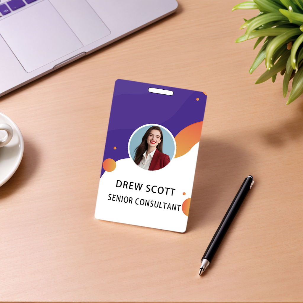 Style T105 Custom Print Employee ID Badge , Personalized Name Badge Double Sided Print with Name, Photo, Logo