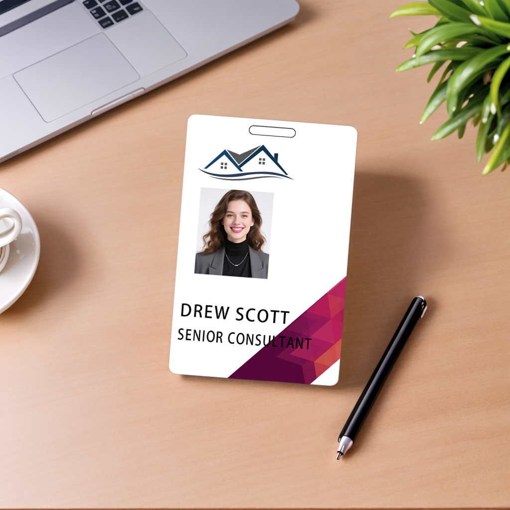 Style T103 Custom Print Employee ID Badge , Personalized Name Badge Double Sided Print with Name, Photo, Logo