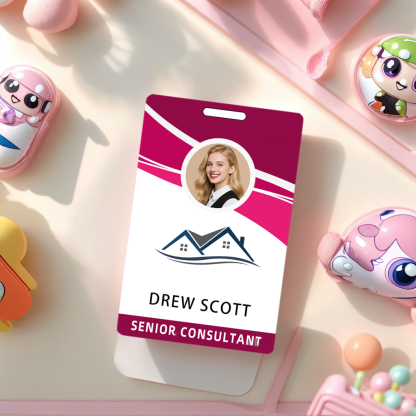 Style D57 Custom Print Employee ID Badge with Text, Personalized Name Badge Double Sided Print with Name, Photo, Logo