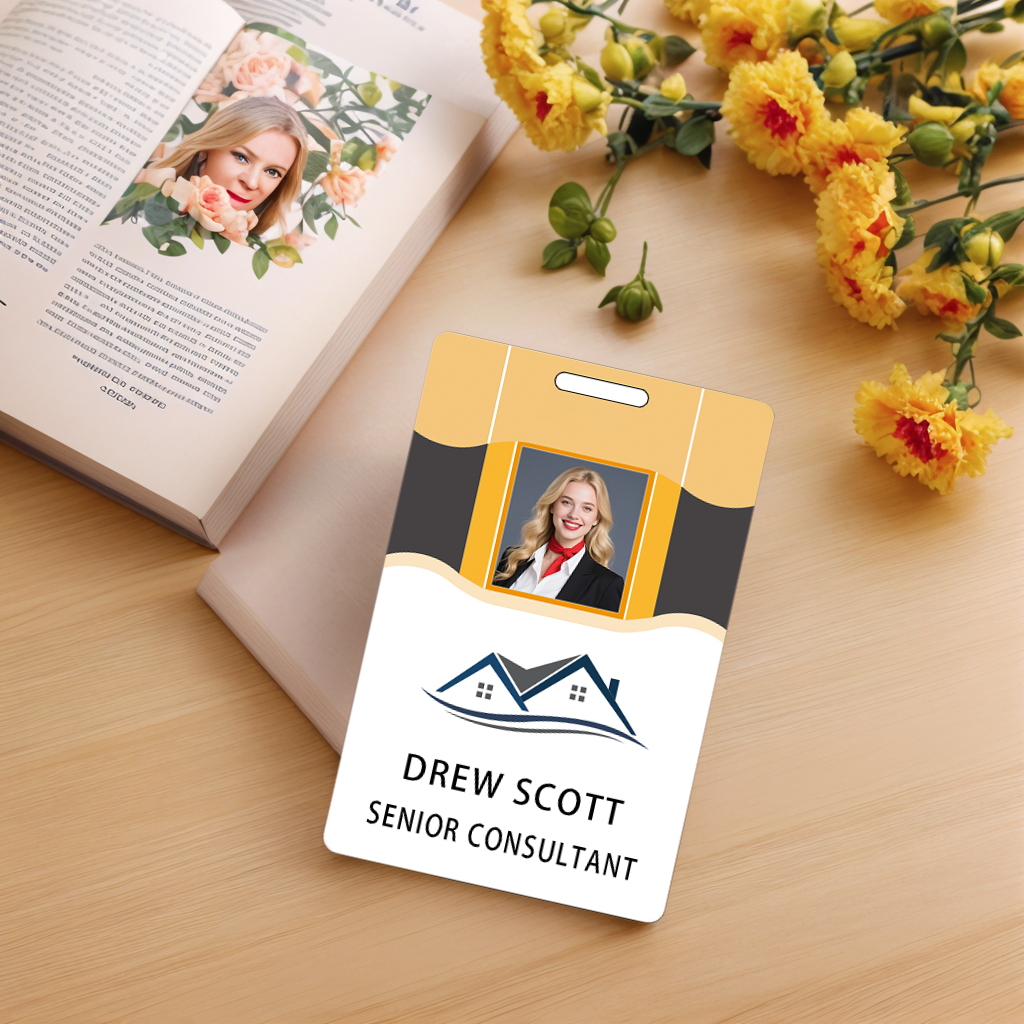 Style D33 Custom Print Employee ID Badge with Text, Personalized Name Badge Double Sided Print with Name, Photo, Logo