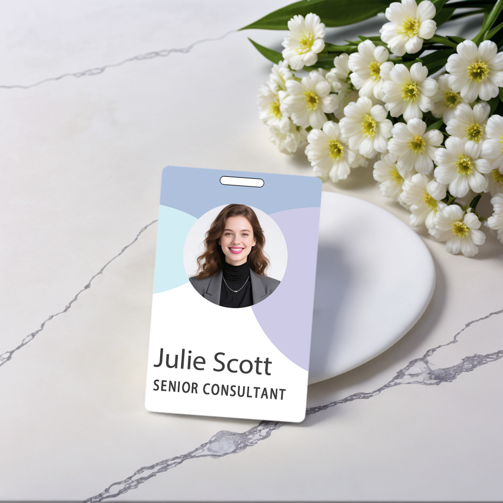 Style T046 Custom Print Employee ID Badge , Personalized Name Badge Double Sided Print with Name, Photo, Logo