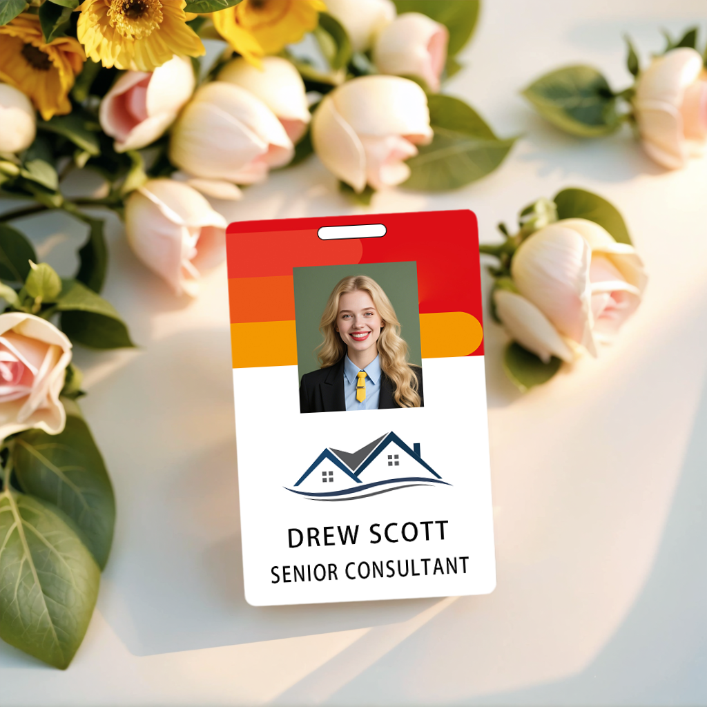 Style D14 Custom Print Employee ID Badge with Text, Personalized Name Badge Double Sided Print with Name, Photo, Logo