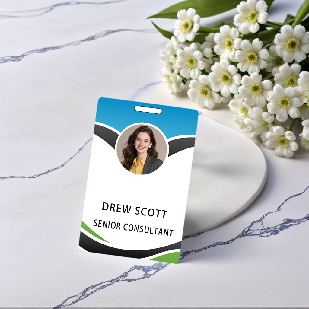 Style T112 Custom Print Employee ID Badge , Personalized Name Badge Double Sided Print with Name, Photo, Logo
