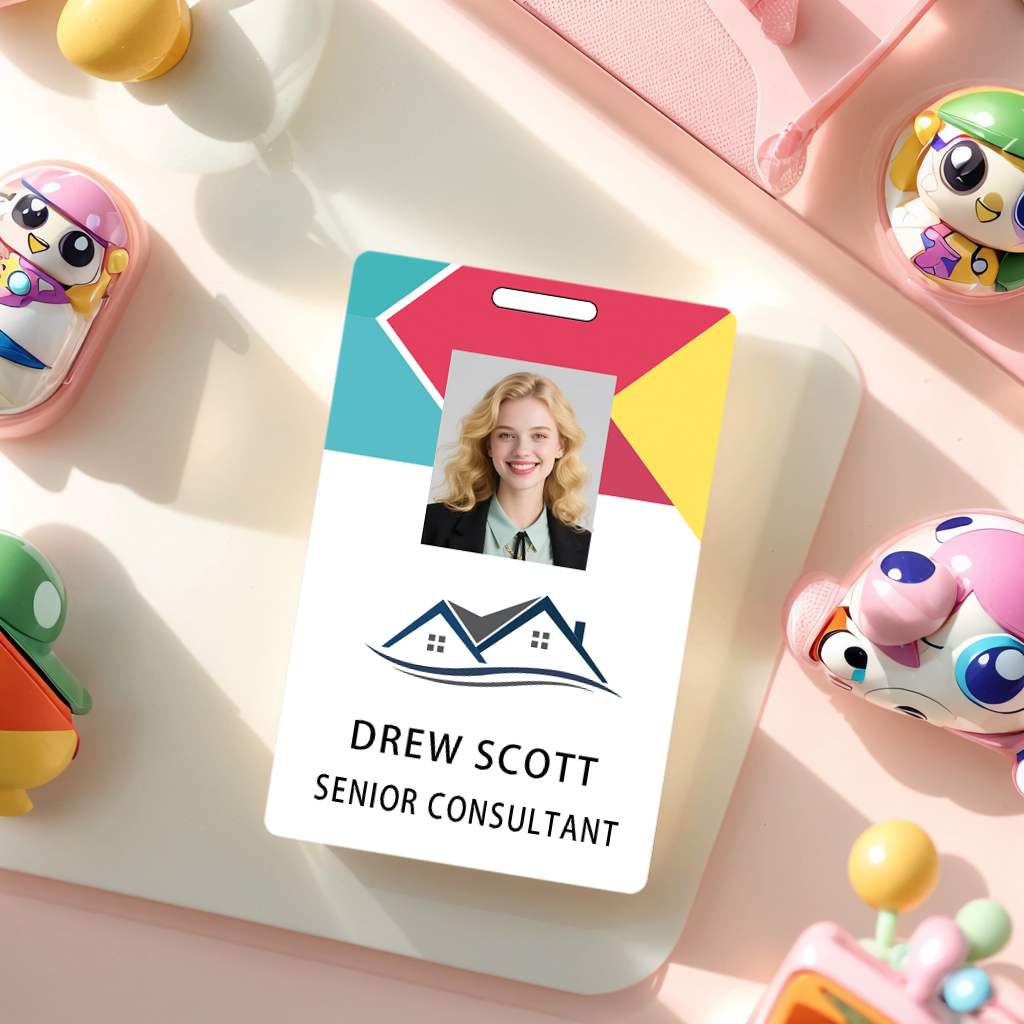 Style D21 Custom Print Employee ID Badge with Text, Personalized Name Badge Double Sided Print with Name, Photo, Logo