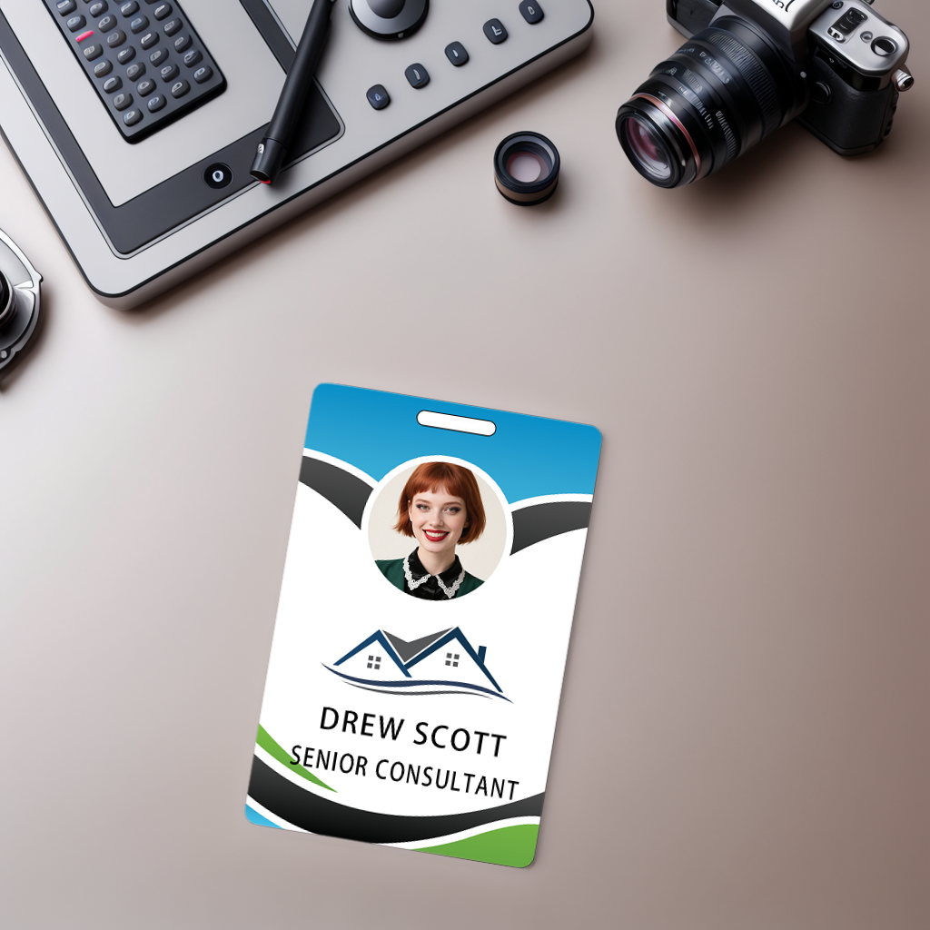 Style D07 Custom Print Employee ID Badge with Text, Personalized Name Badge Double Sided Print with Name, Photo, Logo
