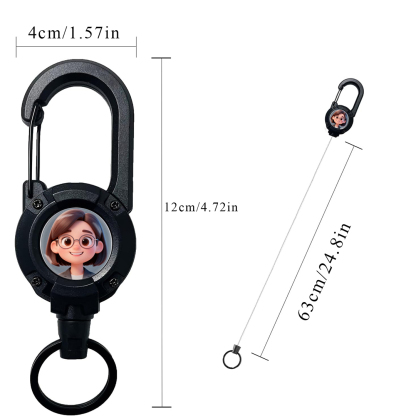 1pc Photo Custom Retractable Keychain Heavy Duty Double-sided customization Badge Reel Retractable Keychain Clip ID Holder Upgraded 63cm Stainless Steel Cord Suitable for Men and Women