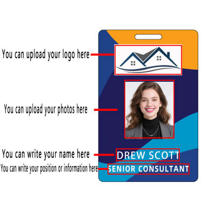 Style D01 Custom Print Employee ID Badge with Text, Personalized Name Badge Double Sided Print with Name, Photo, Logo