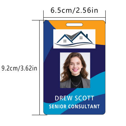 Style D01 Custom Print Employee ID Badge with Text, Personalized Name Badge Double Sided Print with Name, Photo, Logo