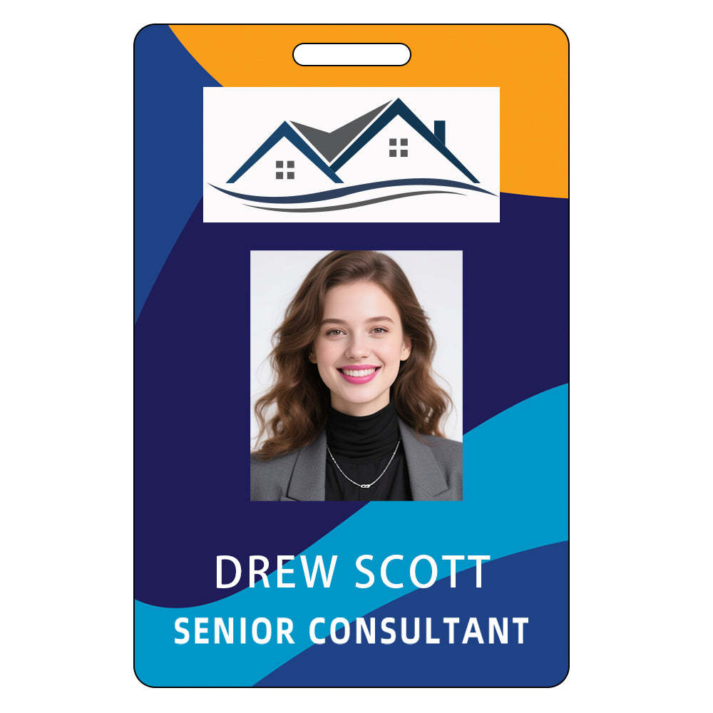 Style D01 Custom Print Employee ID Badge with Text, Personalized Name Badge Double Sided Print with Name, Photo, Logo
